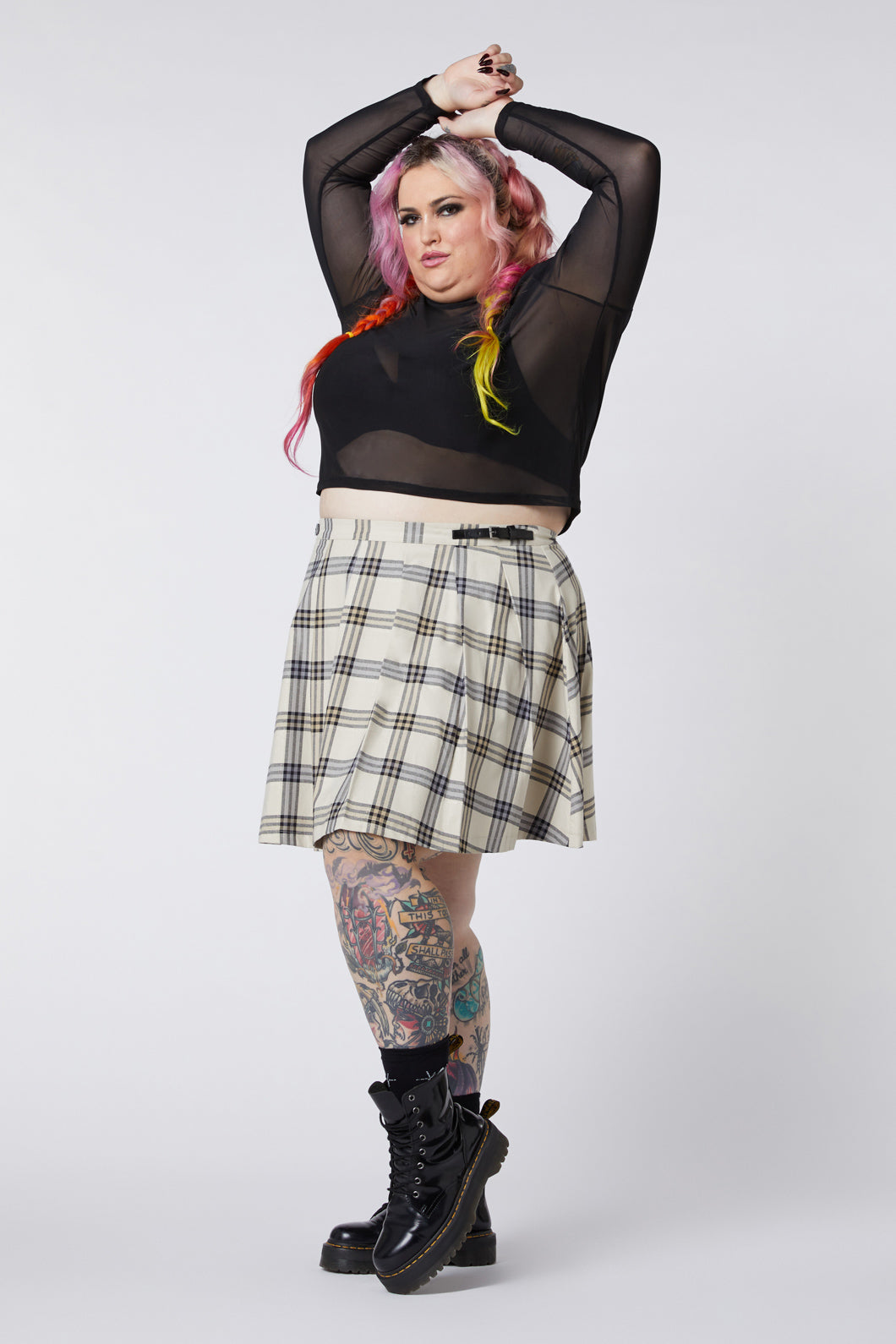 Dangerfield - Curve Crescent Tartan Pleat Skirt - beige
