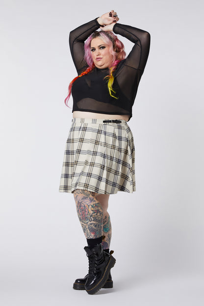 Dangerfield - Curve Crescent Tartan Pleat Skirt - beige