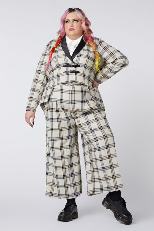 Dangerfield - Curve Crescent Tartan Tail Coat - beige