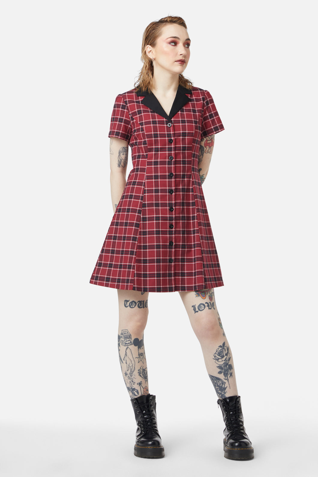 Dangerfield - Revenge Tartan Collar Dress - maroon