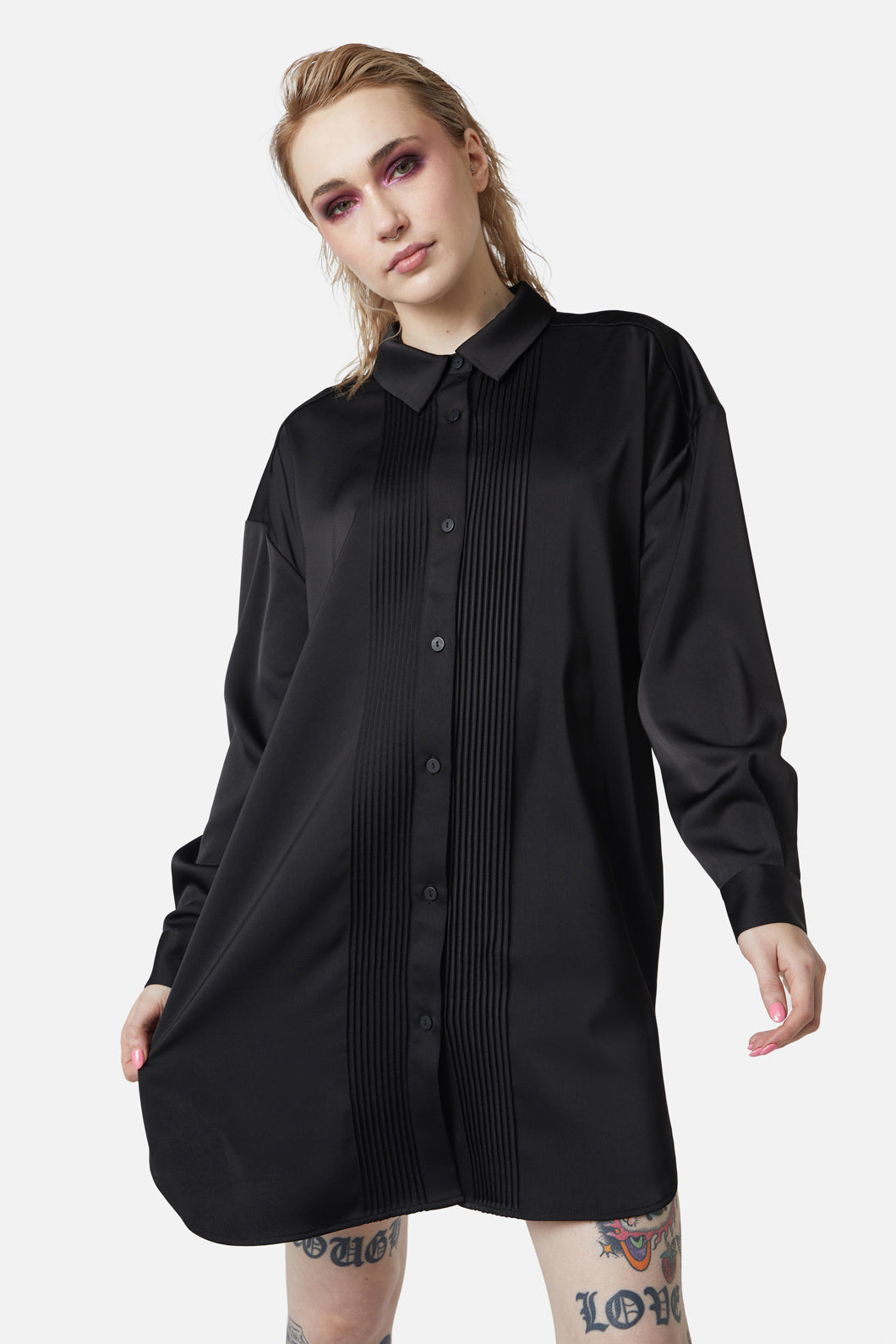 Dangerfield - Satin Tux Shirt Dress - black