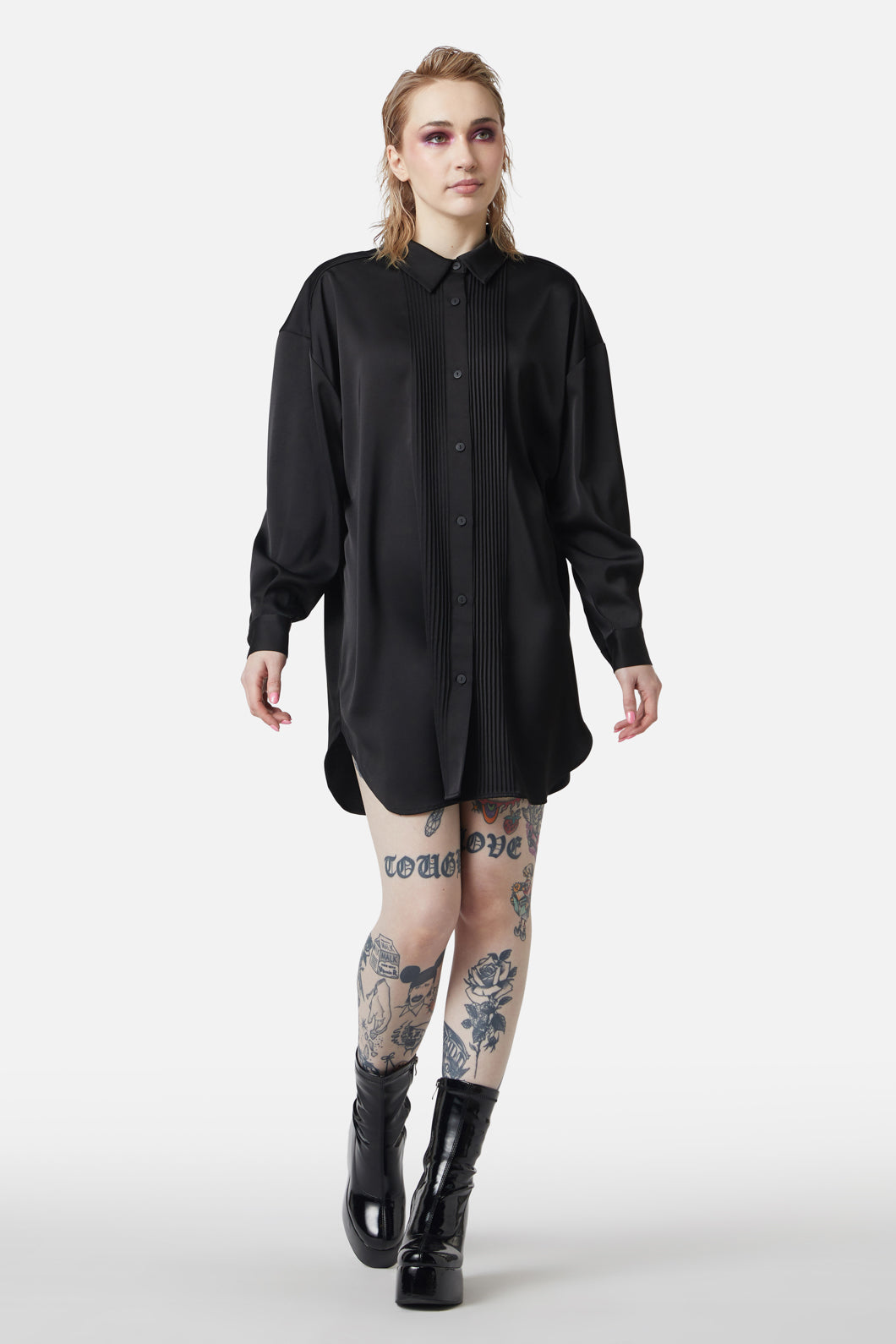 Dangerfield - Satin Tux Shirt Dress - black