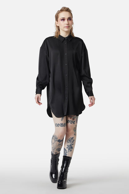 Dangerfield - Satin Tux Shirt Dress - black