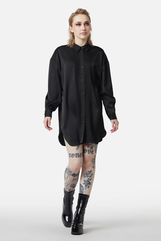 Dangerfield - Satin Tux Shirt Dress - black
