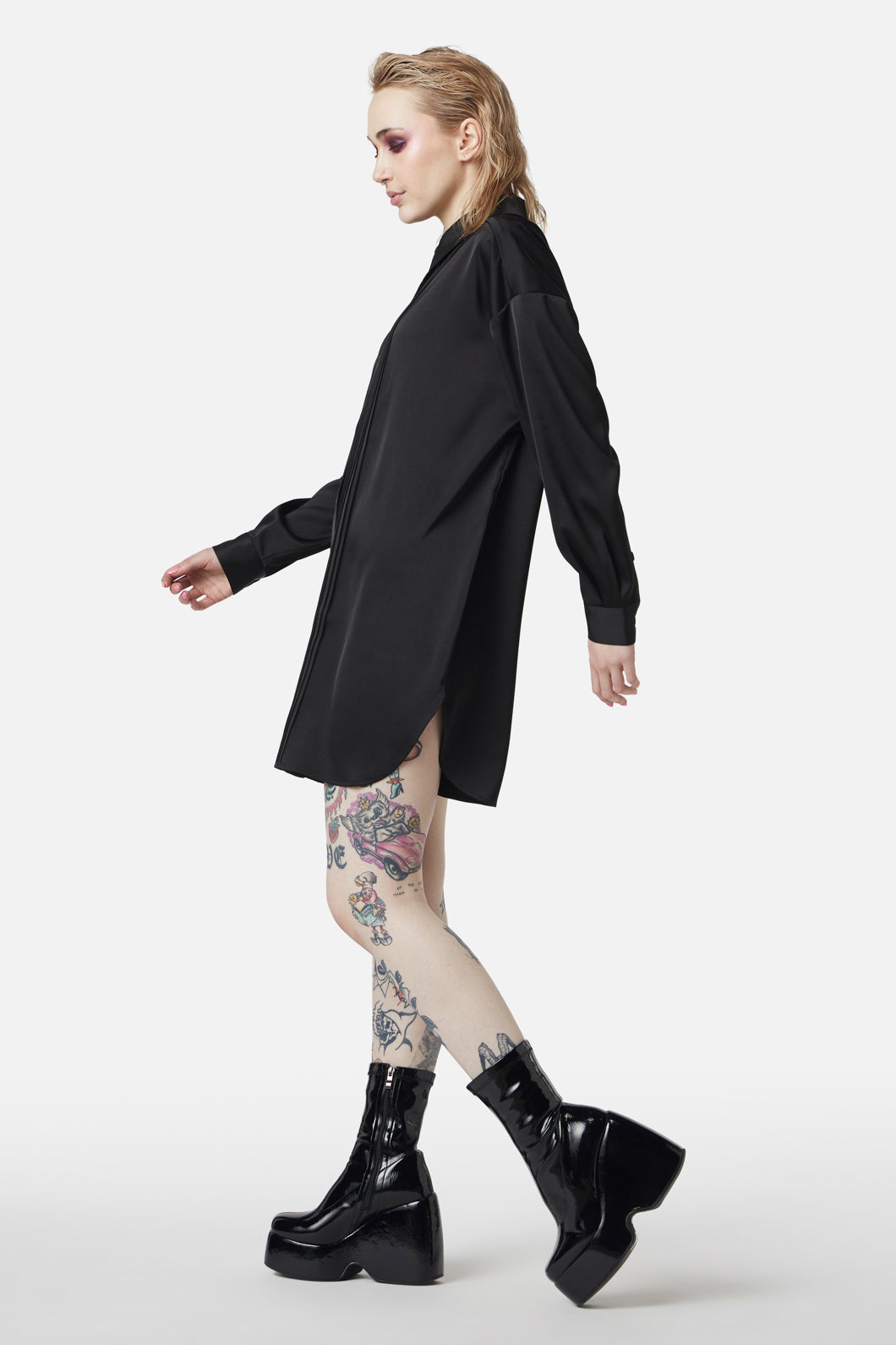 Dangerfield - Satin Tux Shirt Dress - black