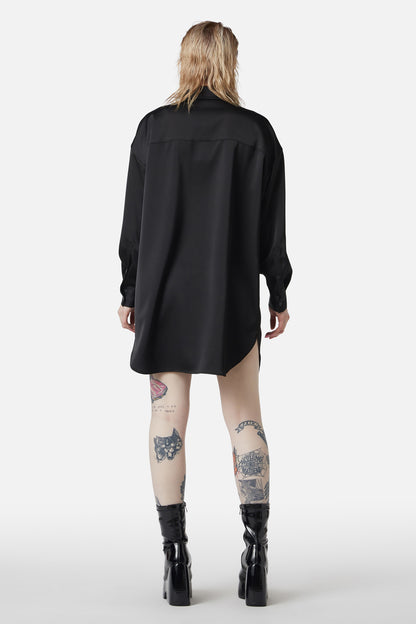 Dangerfield - Satin Tux Shirt Dress - black