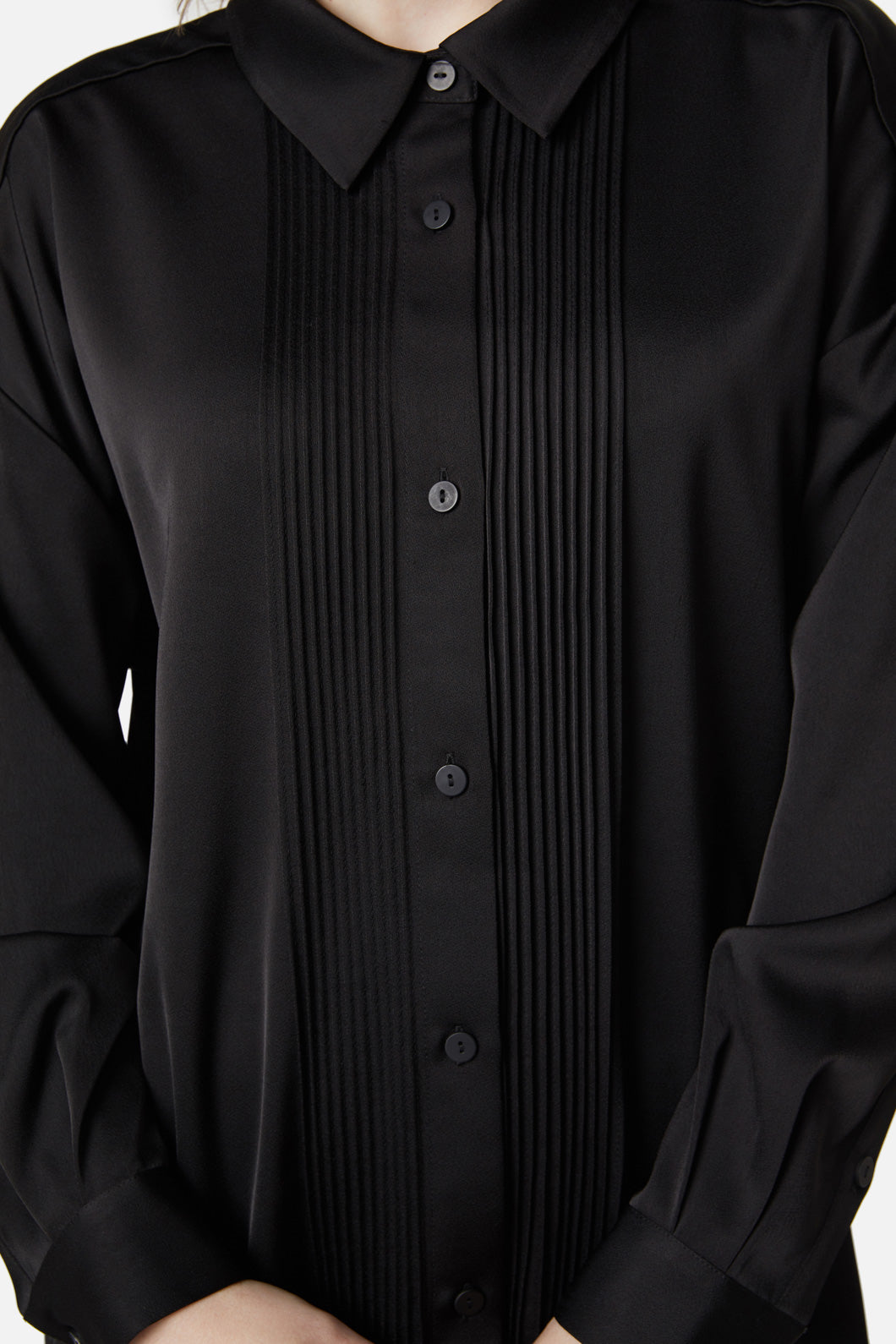 Dangerfield - Satin Tux Shirt Dress - black