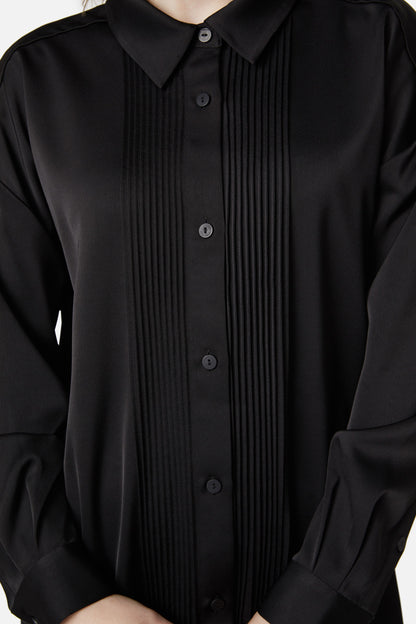 Dangerfield - Satin Tux Shirt Dress - black