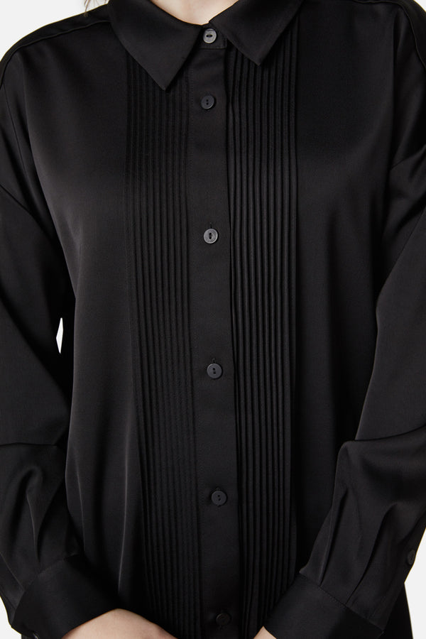 Dangerfield - Satin Tux Shirt Dress - black