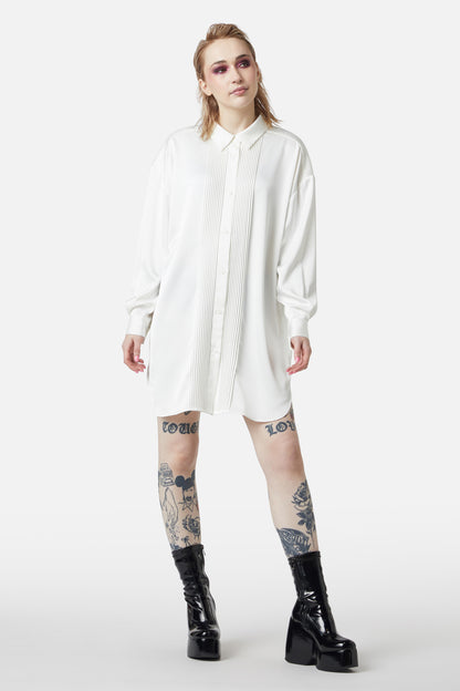 Dangerfield - Satin Tux Shirt Dress - cream