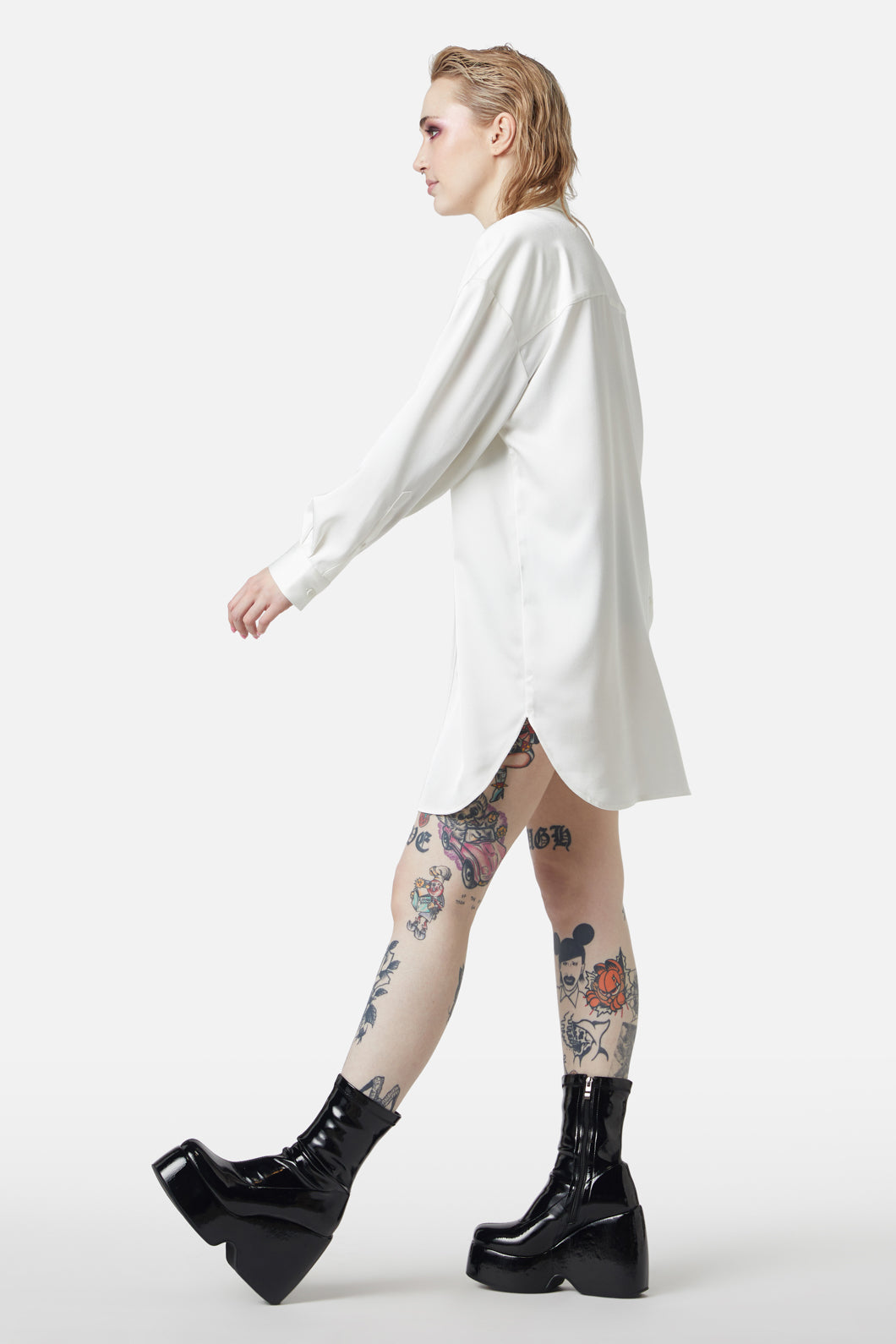 Dangerfield - Satin Tux Shirt Dress - cream