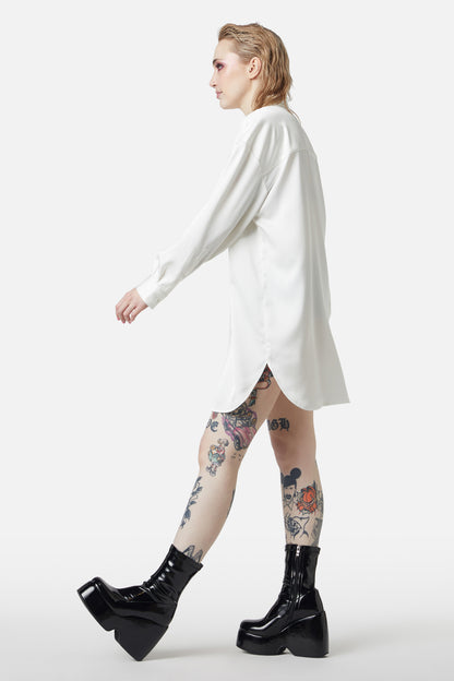 Dangerfield - Satin Tux Shirt Dress - cream