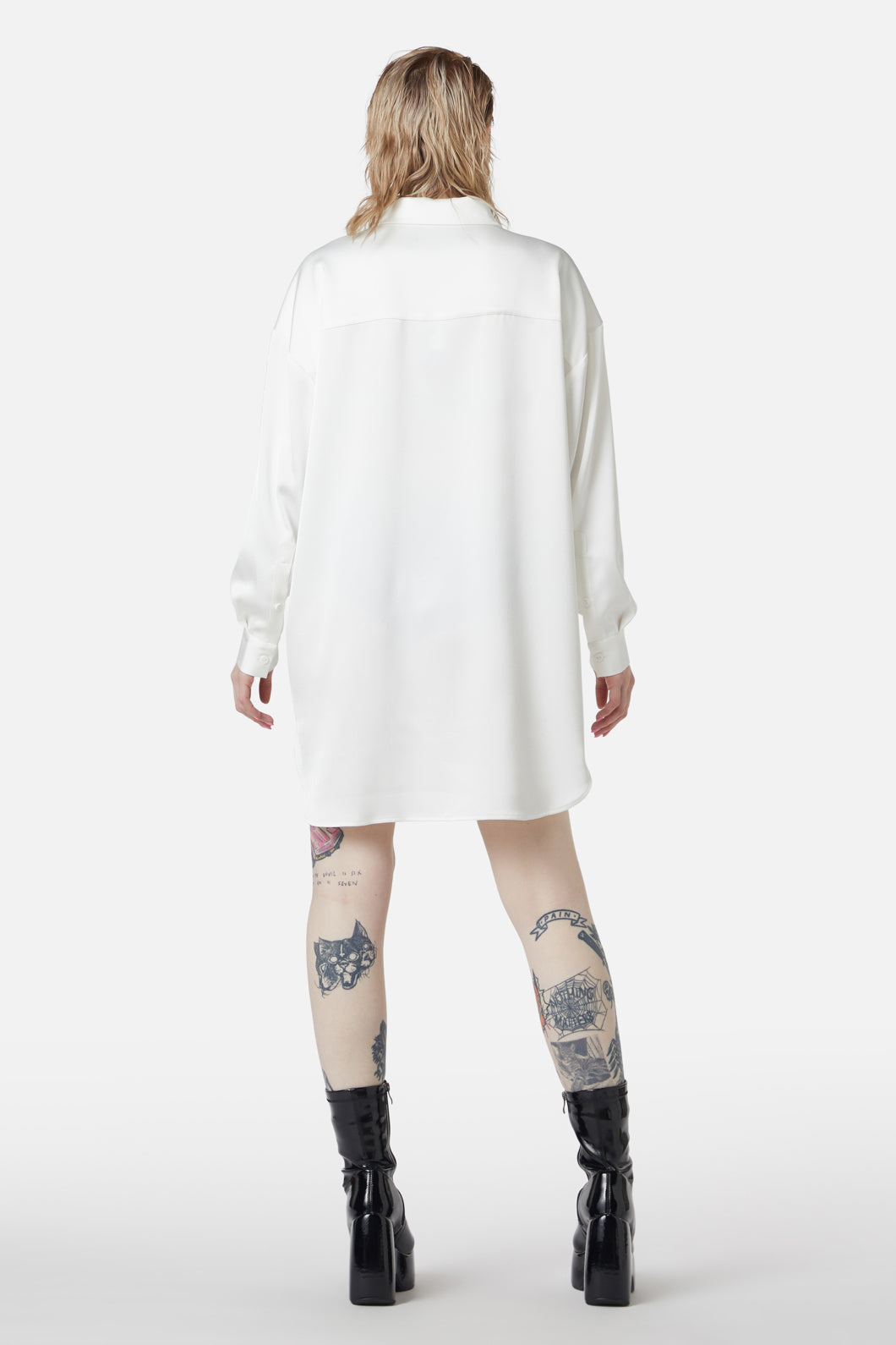 Dangerfield - Satin Tux Shirt Dress - cream