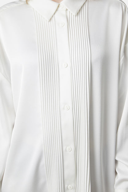 Dangerfield - Satin Tux Shirt Dress - cream