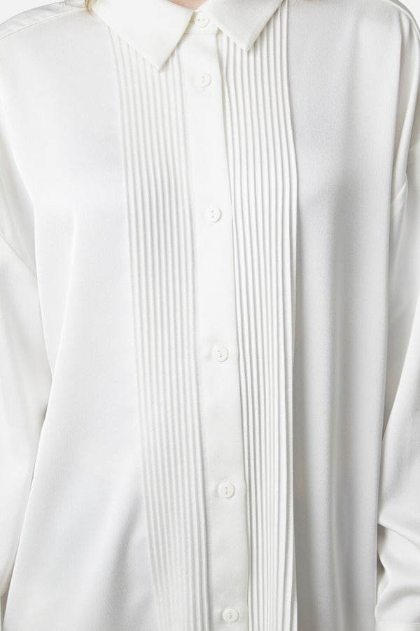 Dangerfield - Satin Tux Shirt Dress - cream