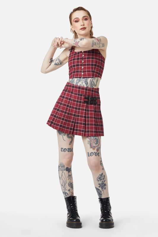 Dangerfield - Revenge Tartan Corset Top - maroon