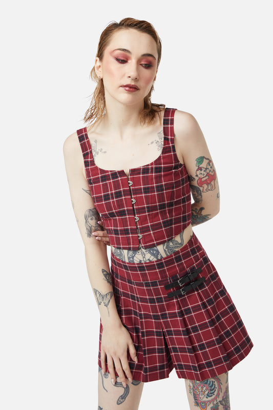 Dangerfield - Revenge Tartan Corset Top - maroon
