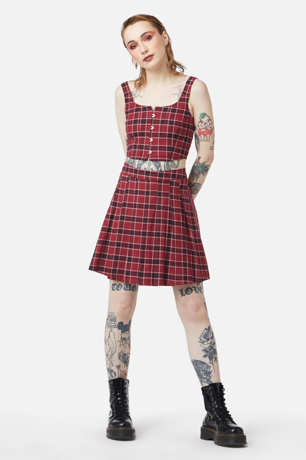 Dangerfield - Revenge Tartan Pleated Skirt - maroon