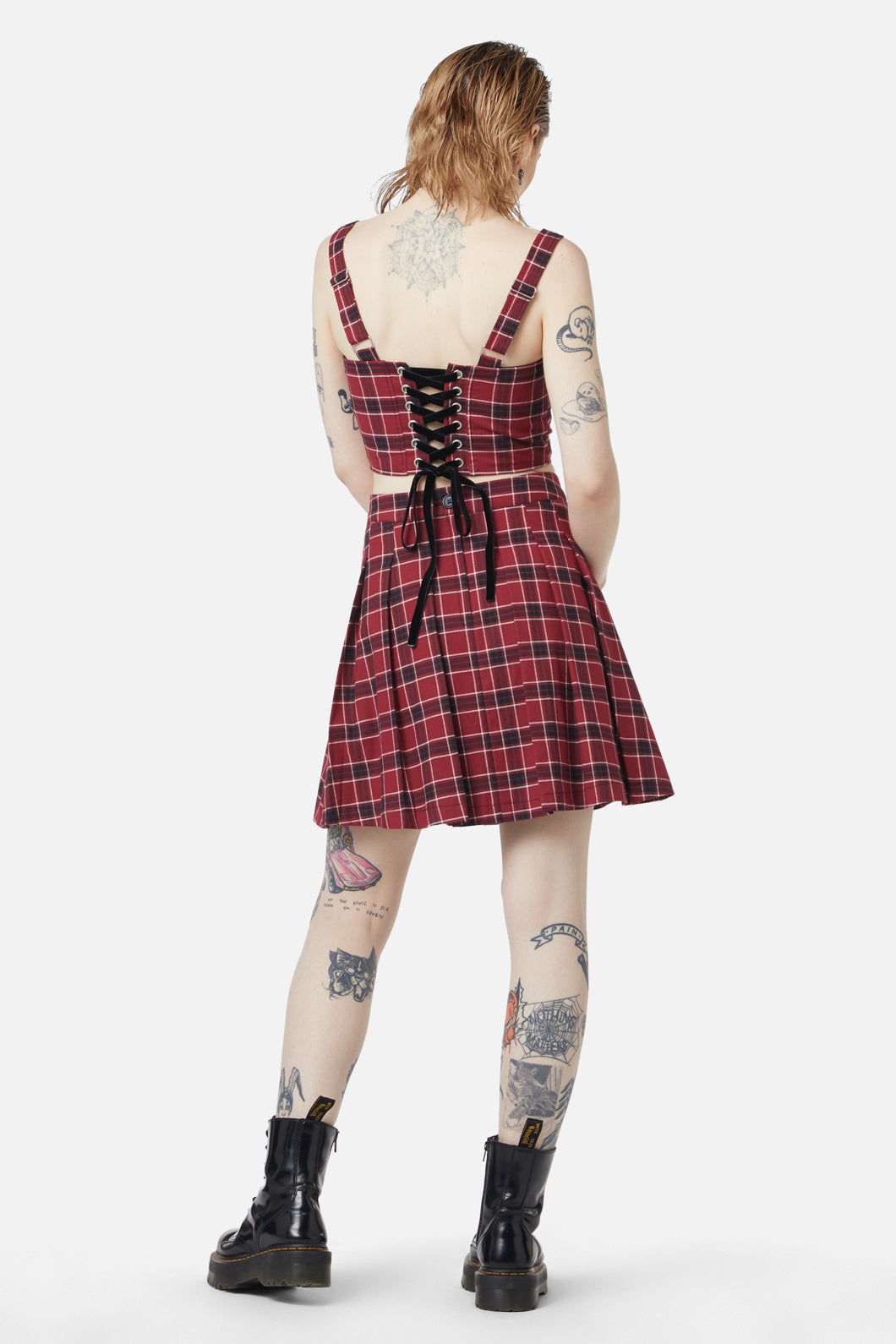Dangerfield - Revenge Tartan Pleated Skirt - maroon