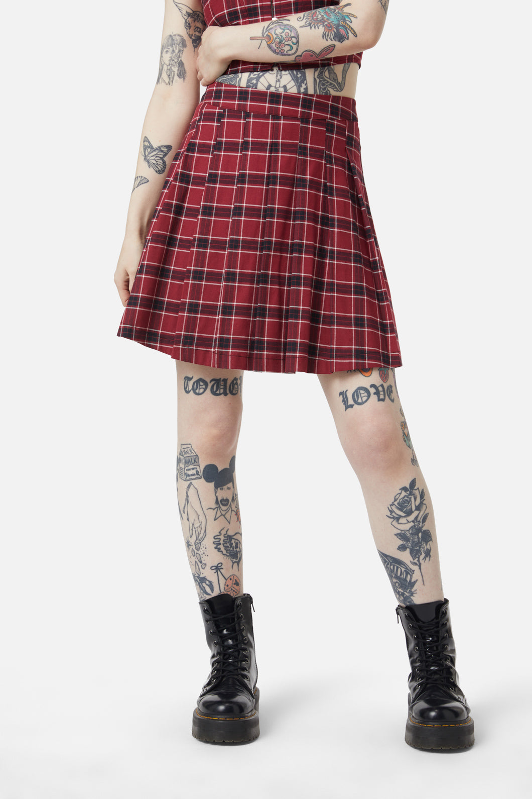Dangerfield - Revenge Tartan Pleated Skirt - maroon