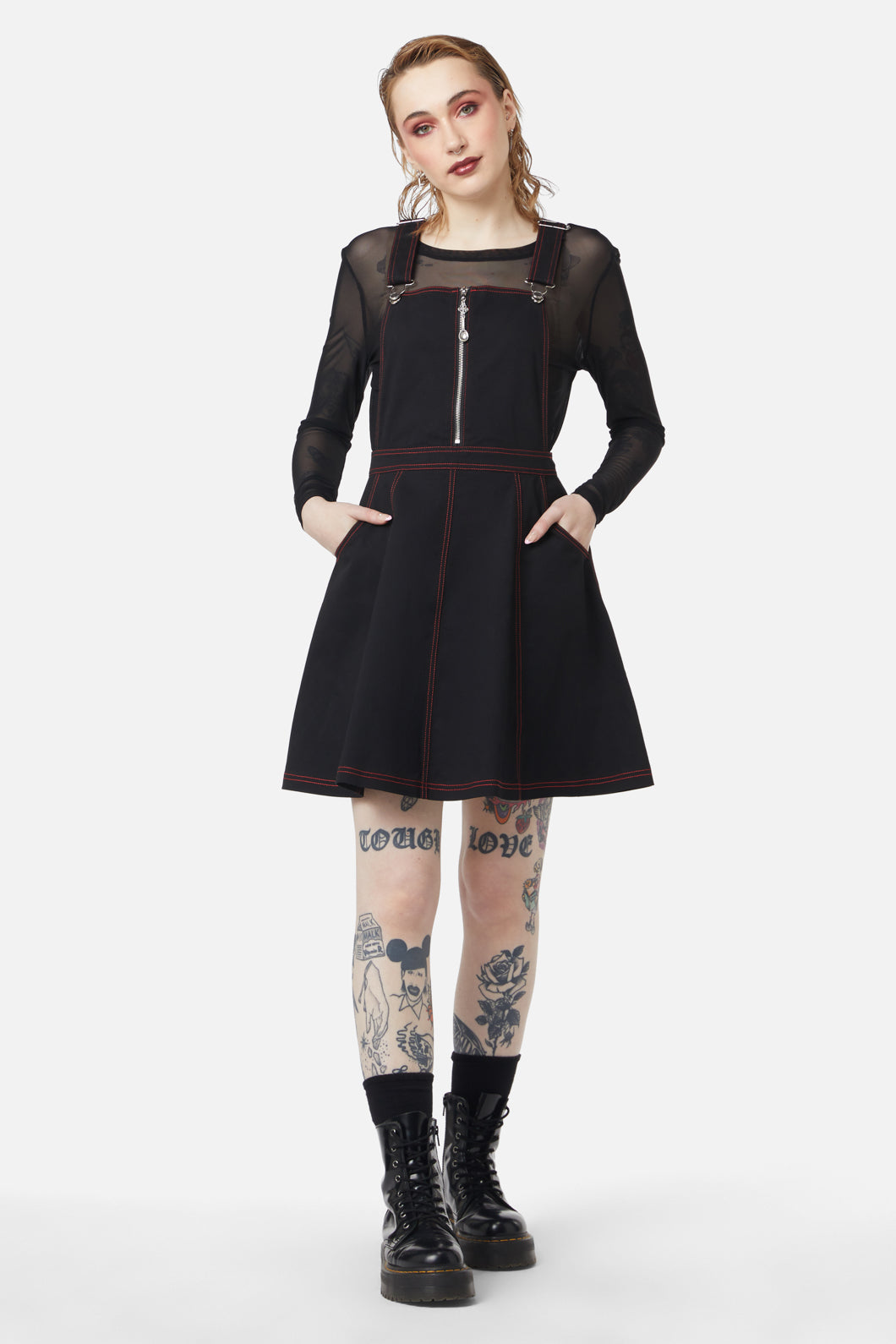 Dangerfield - Defrauded Contrast Stitch Pinafore - black