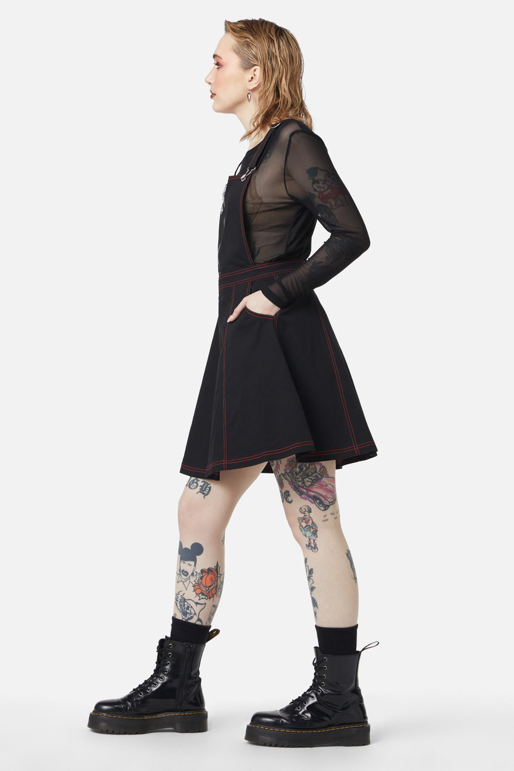 Dangerfield - Defrauded Contrast Stitch Pinafore - black