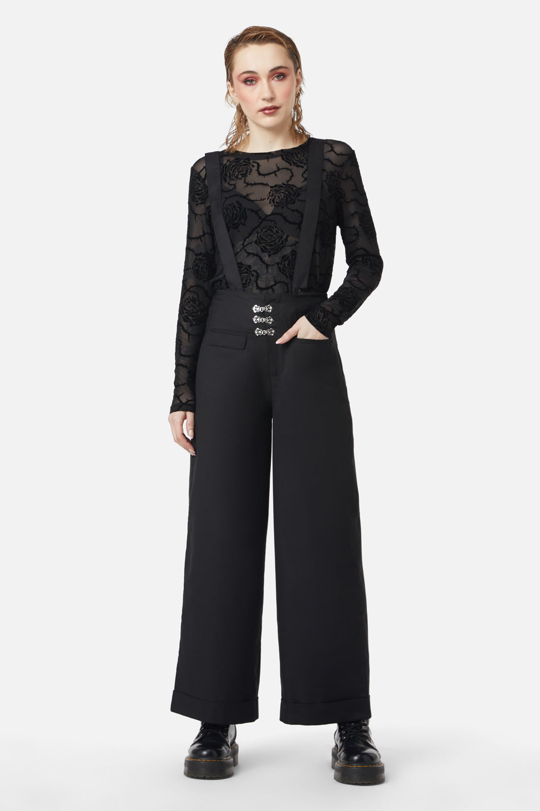 Dangerfield - Ornate Tux High Rise Pant - black