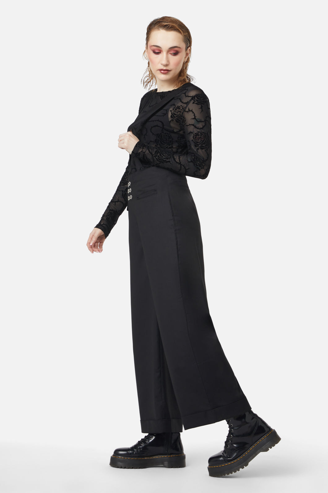 Dangerfield - Ornate Tux High Rise Pant - black