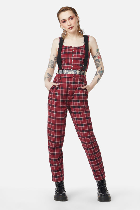 Dangerfield - Revenge Tartan Brace Trouser - maroon