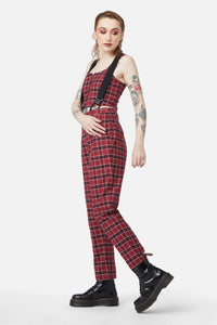 Dangerfield - Revenge Tartan Brace Trouser - maroon
