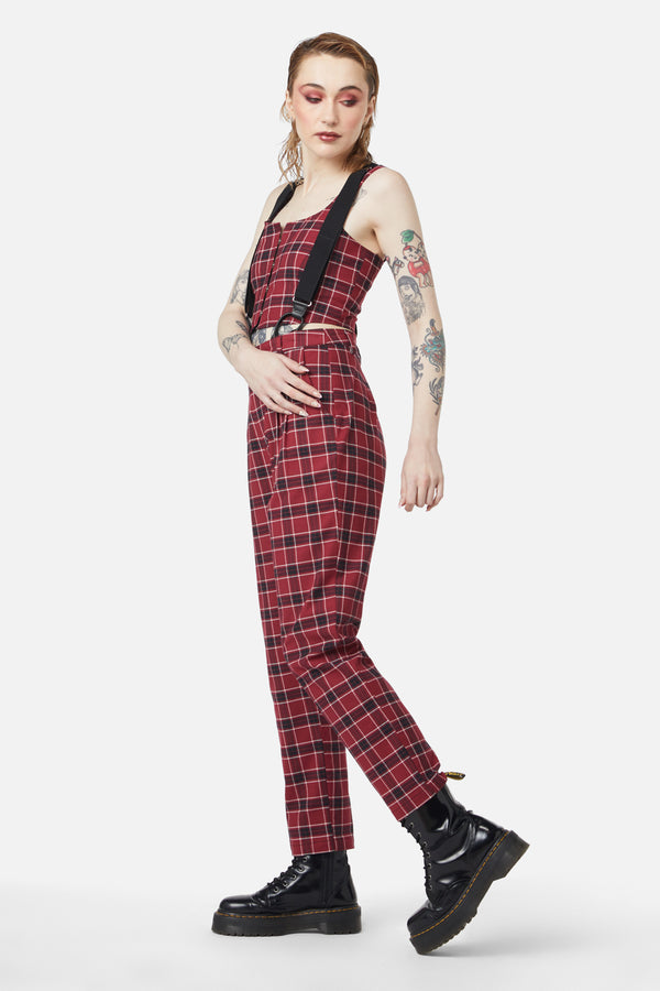 Dangerfield - Revenge Tartan Brace Trouser - maroon