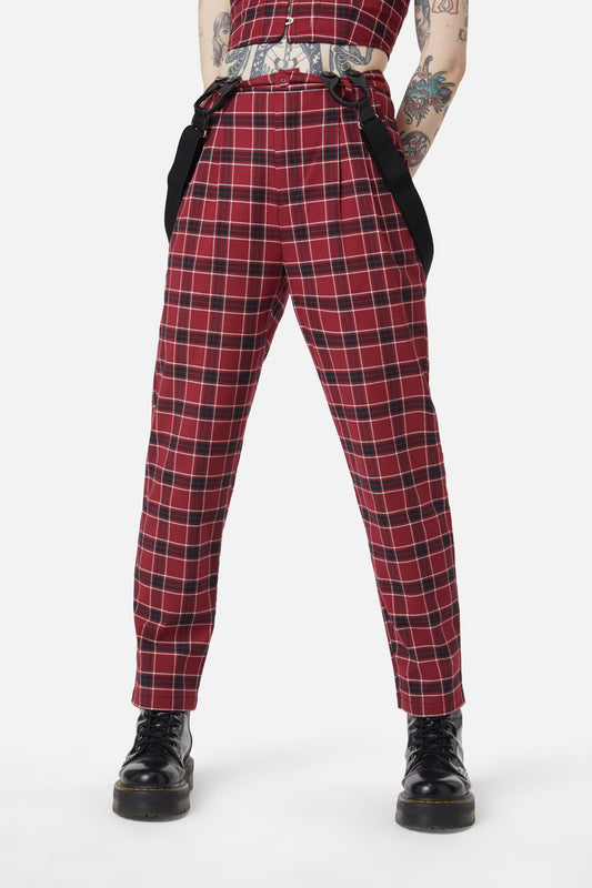 Dangerfield - Revenge Tartan Brace Trouser - maroon