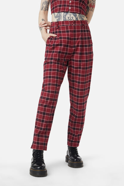 Dangerfield - Revenge Tartan Brace Trouser - maroon
