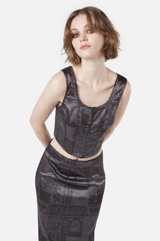 Dangerfield - Ruined Mansion Satin Brocade Corset - black-grey