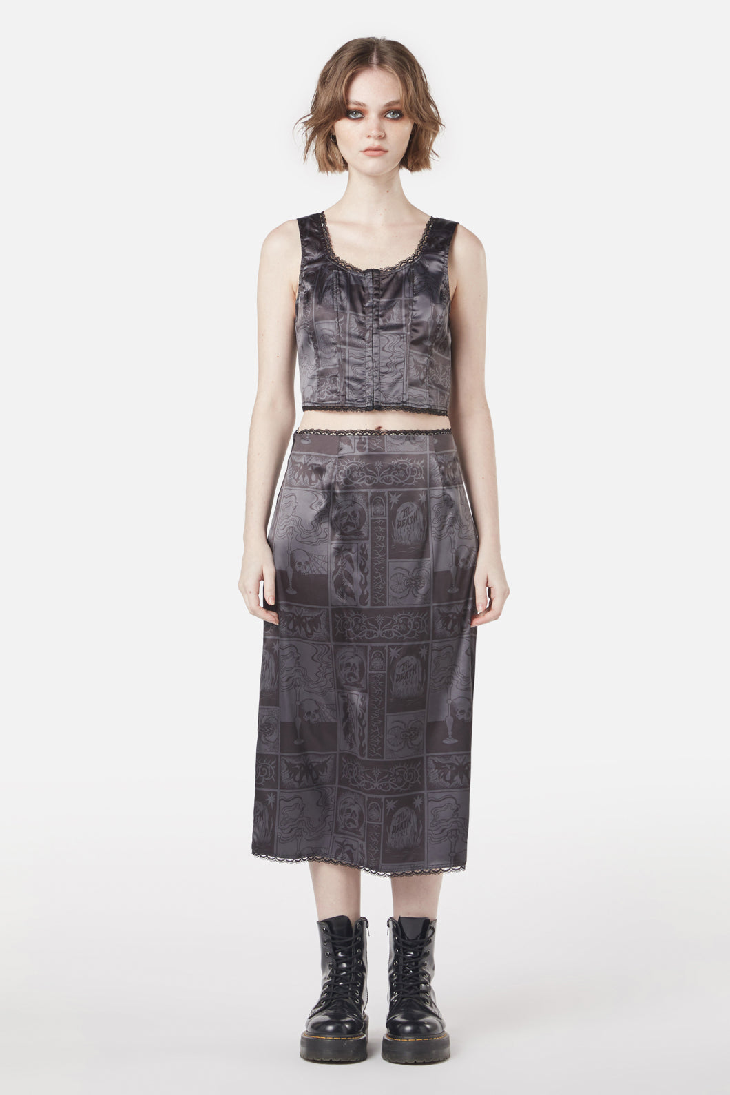 Dangerfield - Ruined Mansion Satin Brocade Corset - black-grey