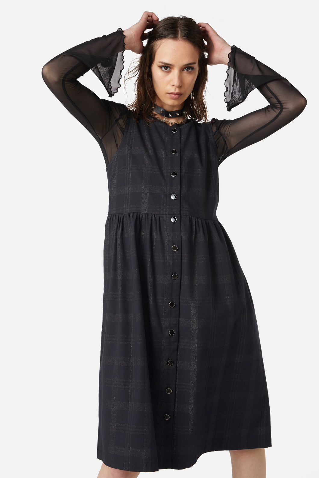 Dangerfield - High Society Tartan Pinny Dress - black