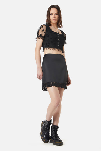 Dangerfield - Satin Lace Slip Mini Skirt - black