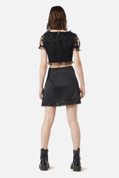 Dangerfield - Satin Lace Slip Mini Skirt - black