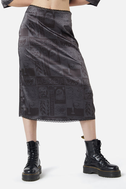 Dangerfield - Ruined Mansion Satin Brocade Skirt - black