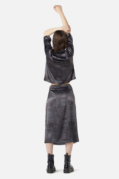 Dangerfield - Ruined Mansion Satin Brocade Skirt - black