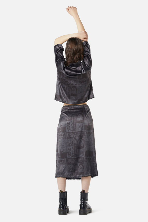 Dangerfield - Ruined Mansion Satin Brocade Skirt - black