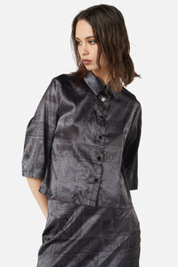 Dangerfield - Ruined Mansion Satin Brocade Blouse - black-grey