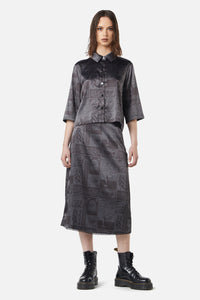 Dangerfield - Ruined Mansion Satin Brocade Blouse - black-grey