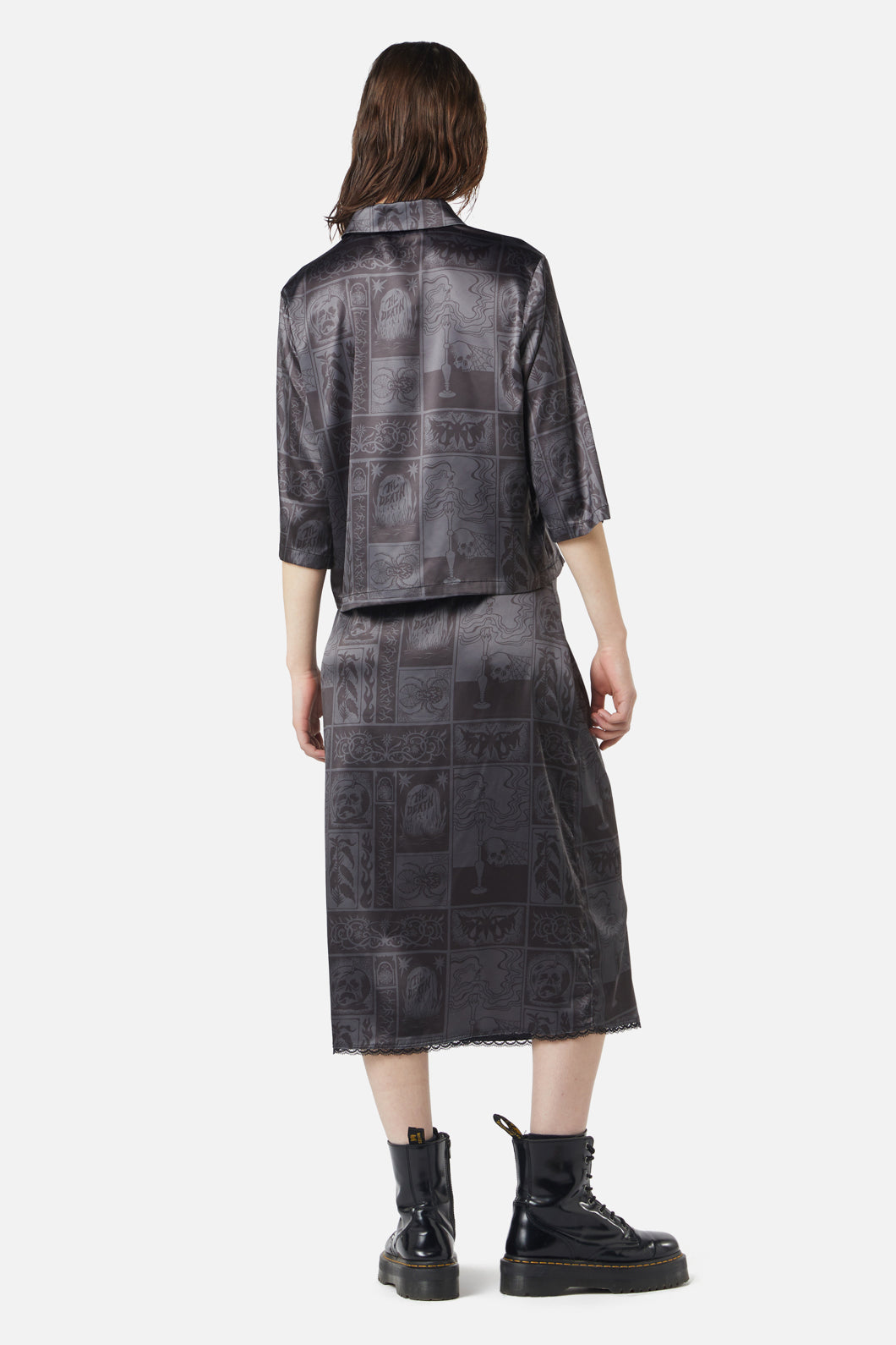 Dangerfield - Ruined Mansion Satin Brocade Blouse - black-grey