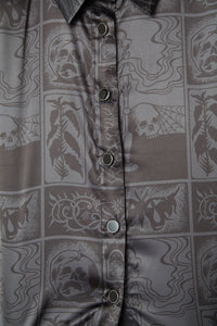 Dangerfield - Ruined Mansion Satin Brocade Blouse - black-grey