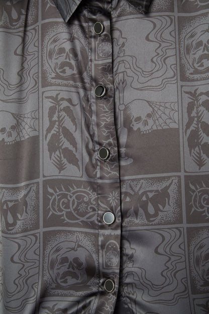 Dangerfield - Ruined Mansion Satin Brocade Blouse - black-grey