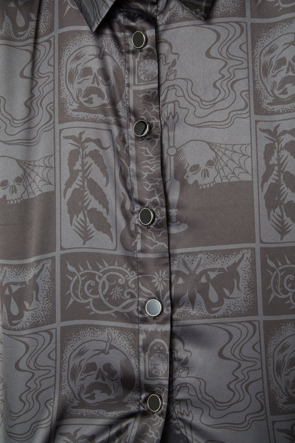 Dangerfield - Ruined Mansion Satin Brocade Blouse - black-grey
