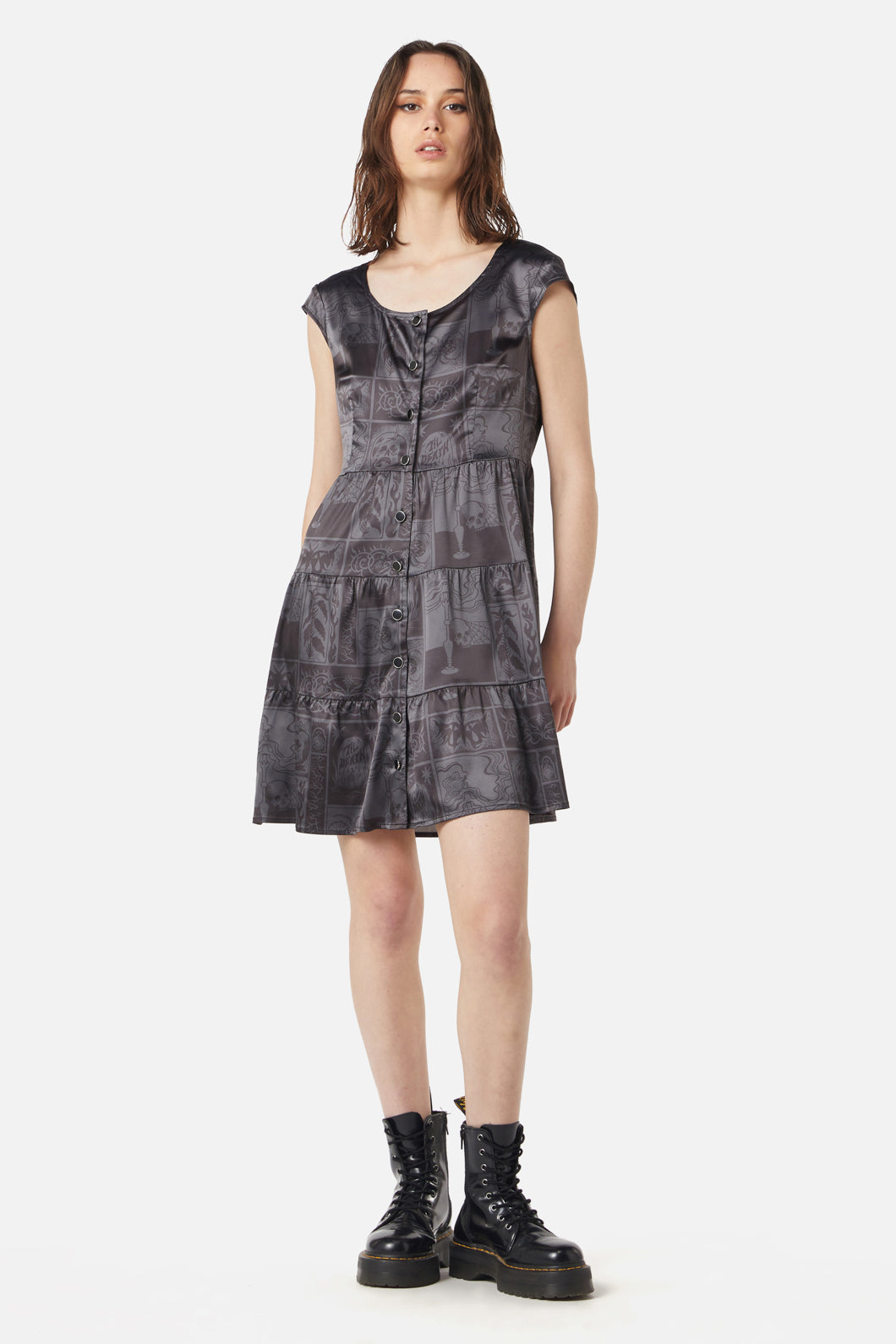 Dangerfield - Ruined Mansion Satin Brocade Dress - black-grey