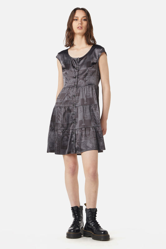 Dangerfield - Ruined Mansion Satin Brocade Dress - black-grey
