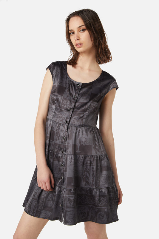 Dangerfield - Ruined Mansion Satin Brocade Dress - black-grey